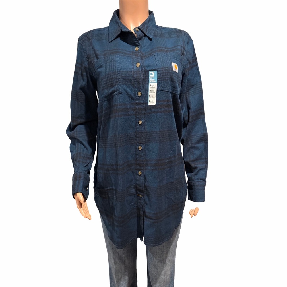 Carhartt Women Rugged Flex Relaxed Fit Midweight Flannel Long-Sleeve Plaid Tunic - Picture 2 of 10